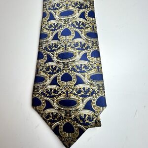 Men's Gianfranco Ferre Vintage Dark Blue/Yellow Pattern 100% Silk Tie Italy